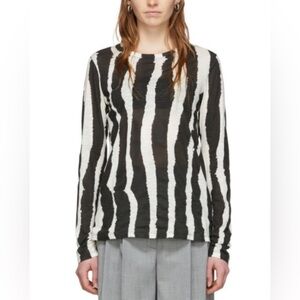 Proenza Schouler Mia Ecru Black Printed Tissue Jersey Cotton Long Sleeve Top S